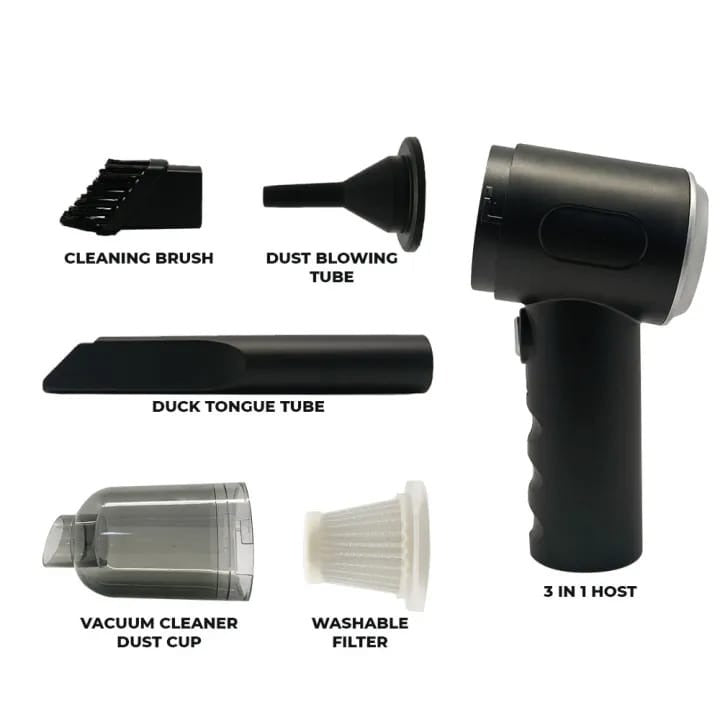 3-in-1 Portable Handheld Cordless Vacuum Cleaner | High Power Suction & Air Blower | USB Rechargeable Mini Vacuum for Car, Home & Keyboard - Smart Essential