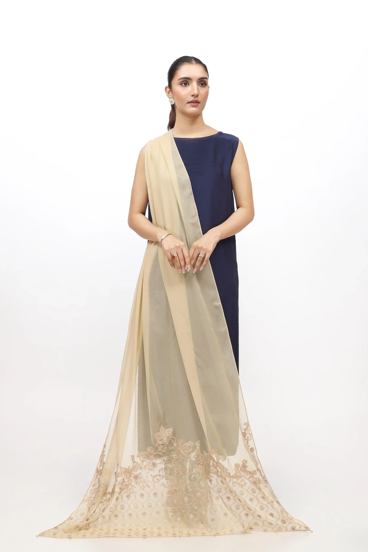 Chinyere Accessories - Embellished Chiffon Beige Dupatta | Fall Winter - Smart Essential