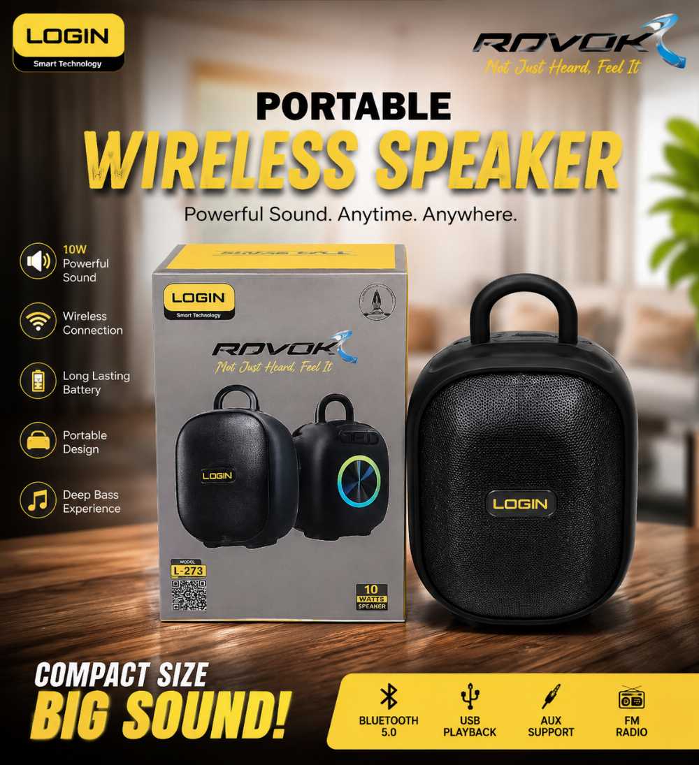 LOGIN ROVOK L-273 Portable Wireless Bluetooth Speaker 10W | Deep Bass | USB, AUX & FM Radio - Smart Essential