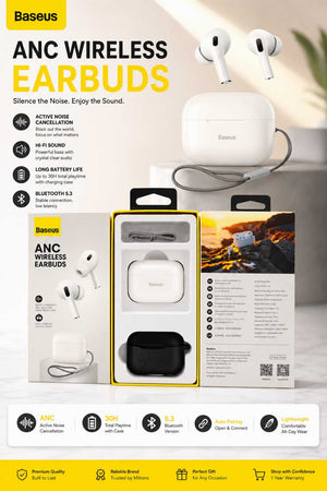 Baseus ANC Wireless Earbuds Bluetooth 5.4 | Active Noise Cancellation TWS Earphones with Charging Case - Smart Essential