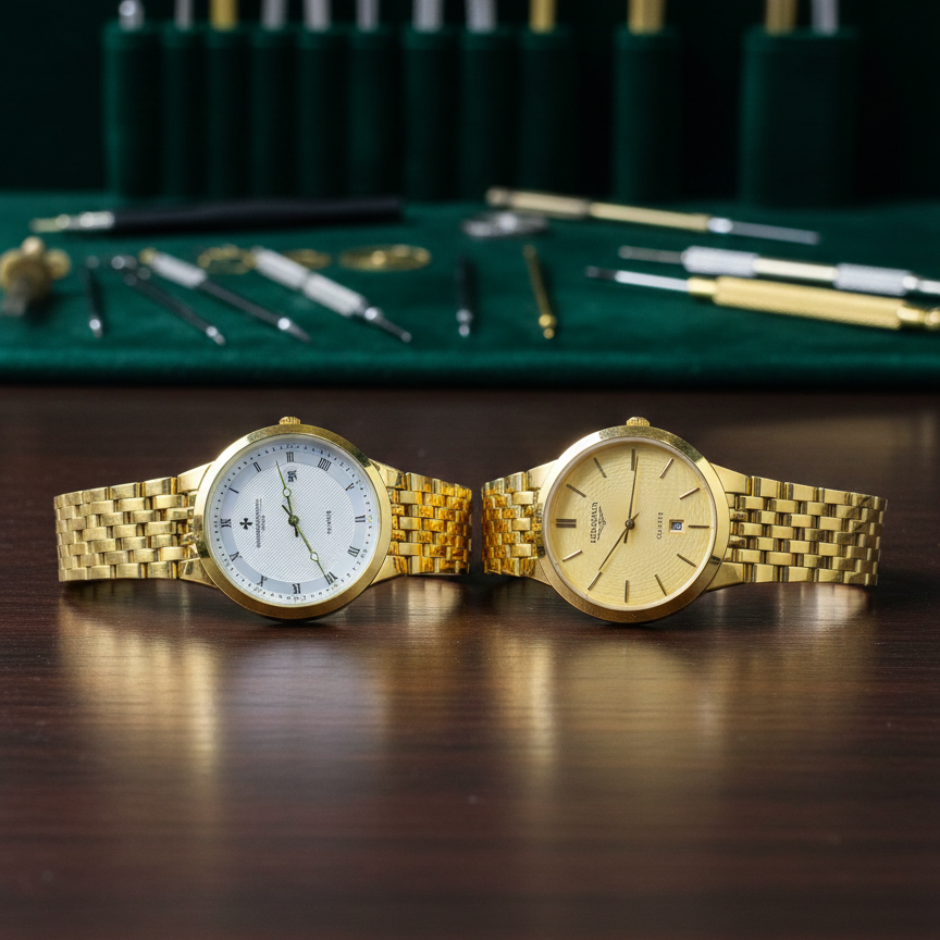 Classic Gold-Plated Men's Quartz Watch - Luxury Inspired Vacheron & Longines Style Dress Watches - Smart Essential