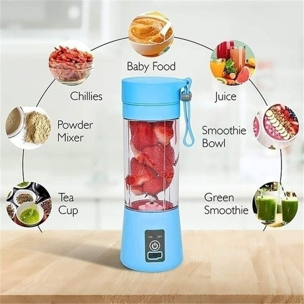 Rechargeable Portable Mini Juicer Blender – 6 Blades, 380ml Outdoor Juicing Cup [Random Color] - Smart Essential