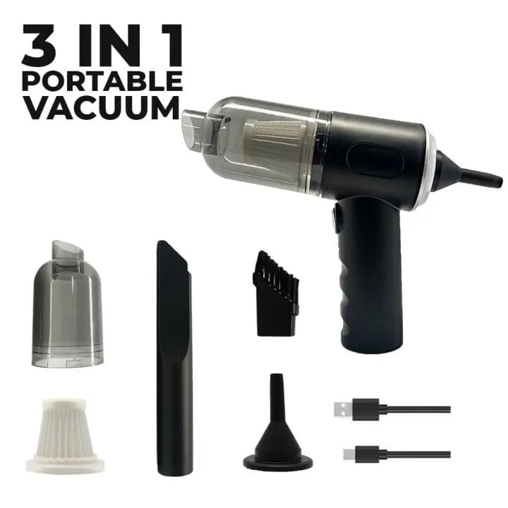 3-in-1 Portable Handheld Cordless Vacuum Cleaner | High Power Suction & Air Blower | USB Rechargeable Mini Vacuum for Car, Home & Keyboard - Smart Essential