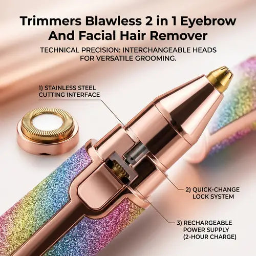 2 In 1 Electric Eyebrow Trimmer And Shaver | Flawless Hair Remover For Women | Painless Facial Hair Removal Device | Rechargeable Eyebrow Trimming Machine