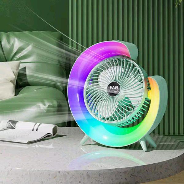 7 Colors Led Atmosphere Light Mini Electric Fan Portable Table Fan Quiet Usb Rechargeable Fan 3 Speeds 180°adjustable Fan - Smart Essential
