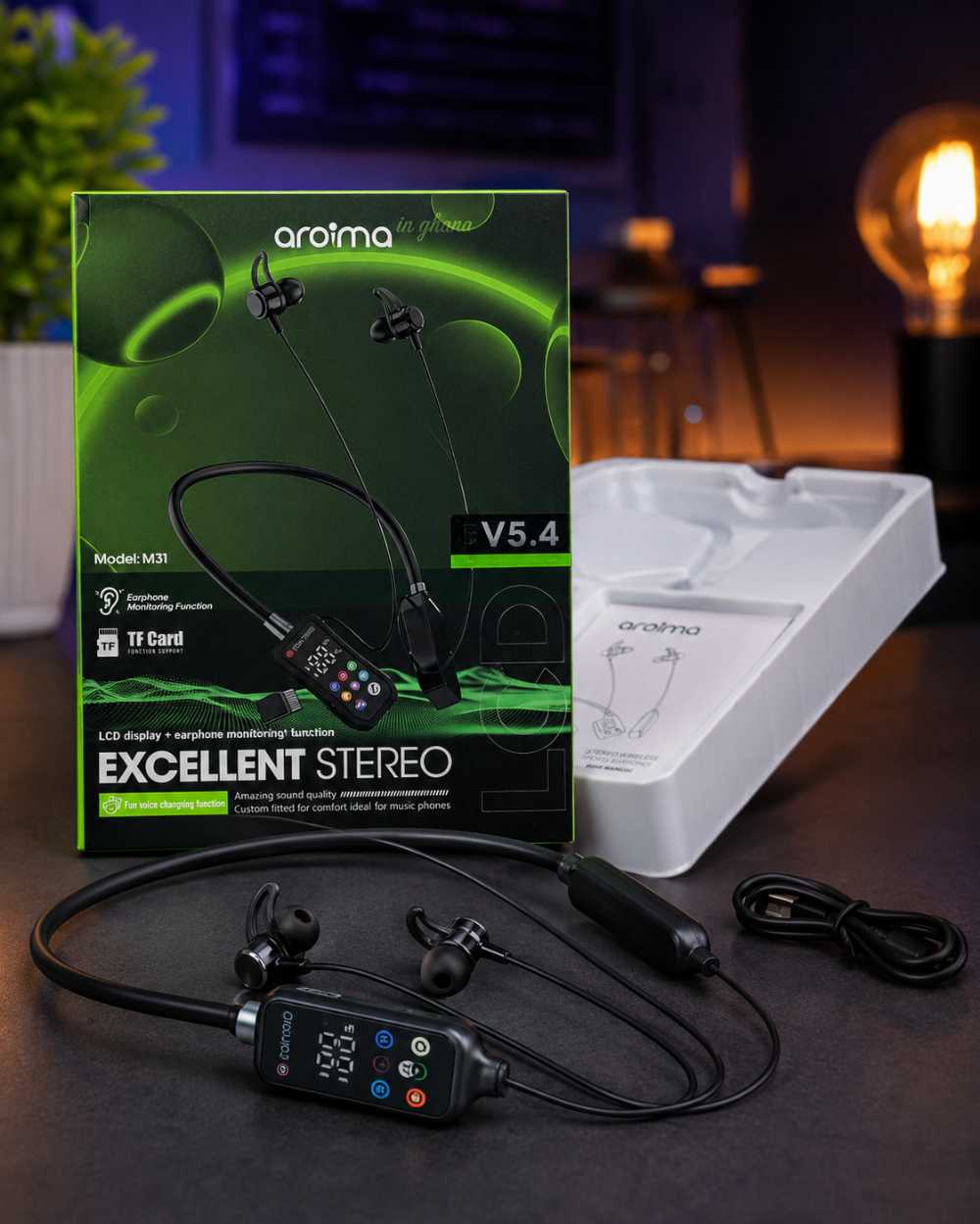 Aroima M31 Wireless Neckband Bluetooth Earphones with LCD Display - Smart Essential