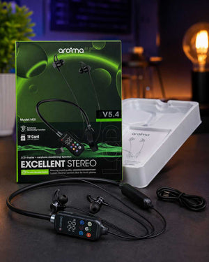 Aroima M31 Wireless Neckband Bluetooth Earphones with LCD Display - Smart Essential