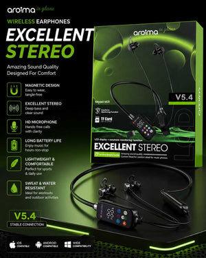 Aroima M31 Wireless Neckband Bluetooth Earphones with LCD Display - Smart Essential