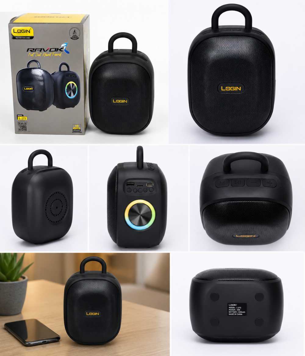 LOGIN ROVOK L-273 Portable Wireless Bluetooth Speaker 10W | Deep Bass | USB, AUX & FM Radio - Smart Essential