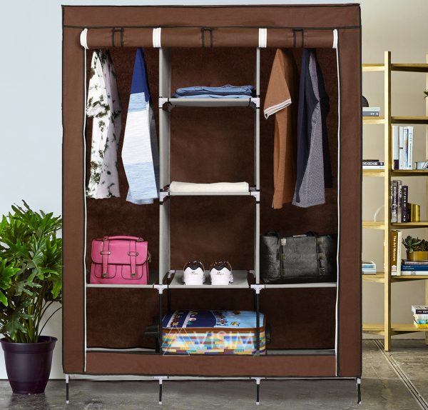 3 Door Fancy & Portable Foldable Closet Wardrobe Storage Organizer With Shelves Foe Multi Purpose - Smart Essential