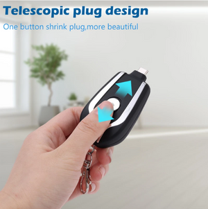 1500Mah Portable Keychain Power Bank With Telescopic Plug Design And One Button Shrink Feature For iPhone - Without Cable | (Random Colour) - Smart Essential