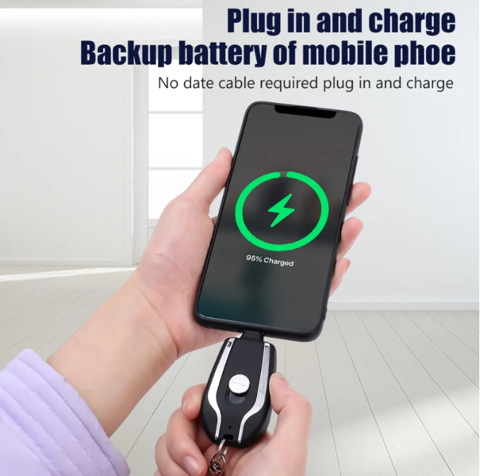 1500Mah Portable Keychain Power Bank With Telescopic Plug Design And One Button Shrink Feature For iPhone - Without Cable | (Random Colour) - Smart Essential